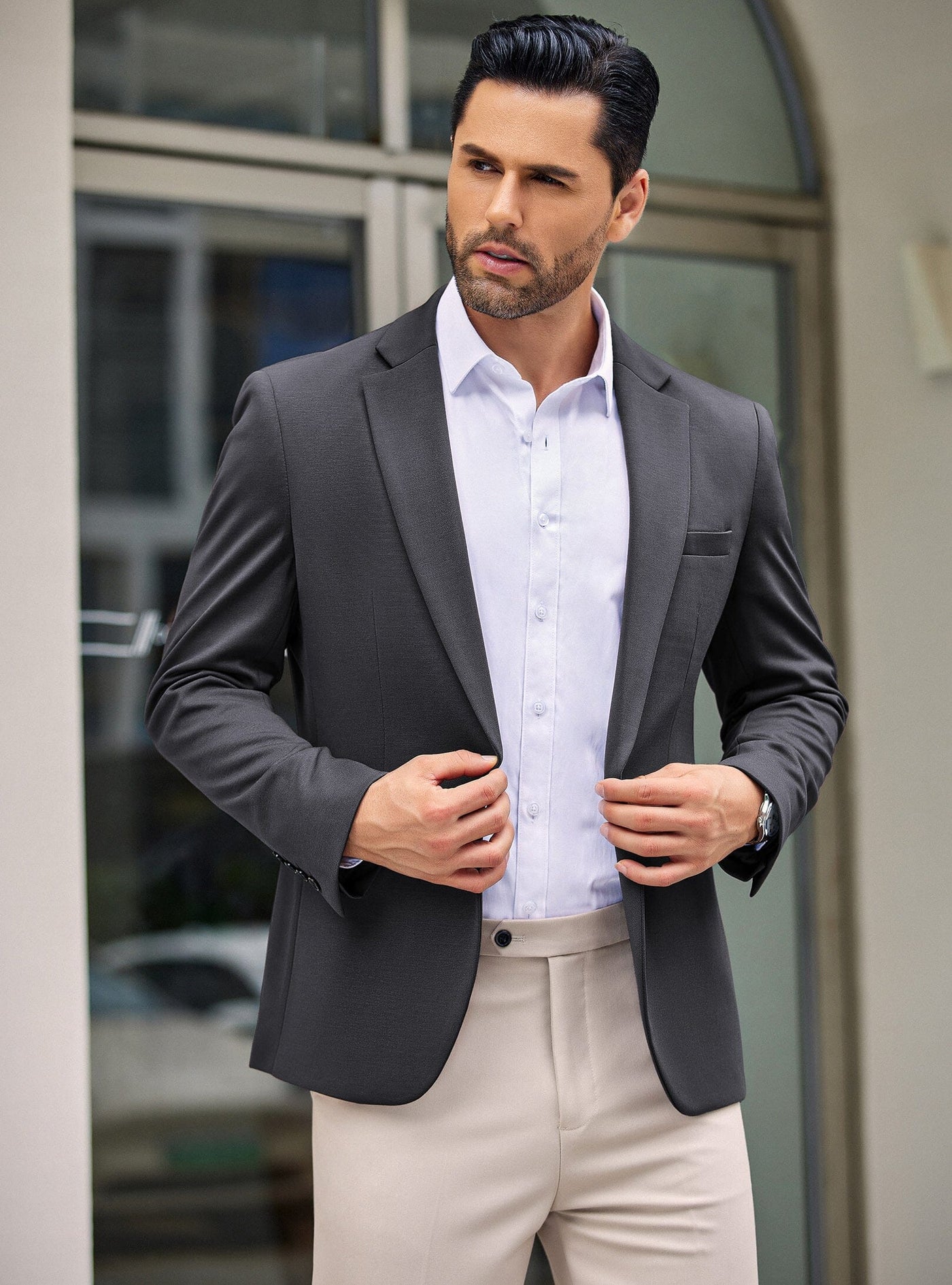 Simple One Button Blazer Jacket (US Only) Blazer coofandy Dark Grey S 