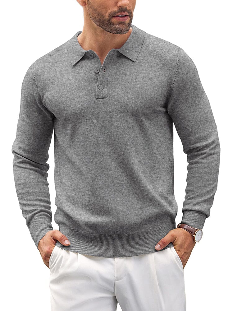Casual Knit Polo Shirts (US Only) Polos coofandy Grey S 