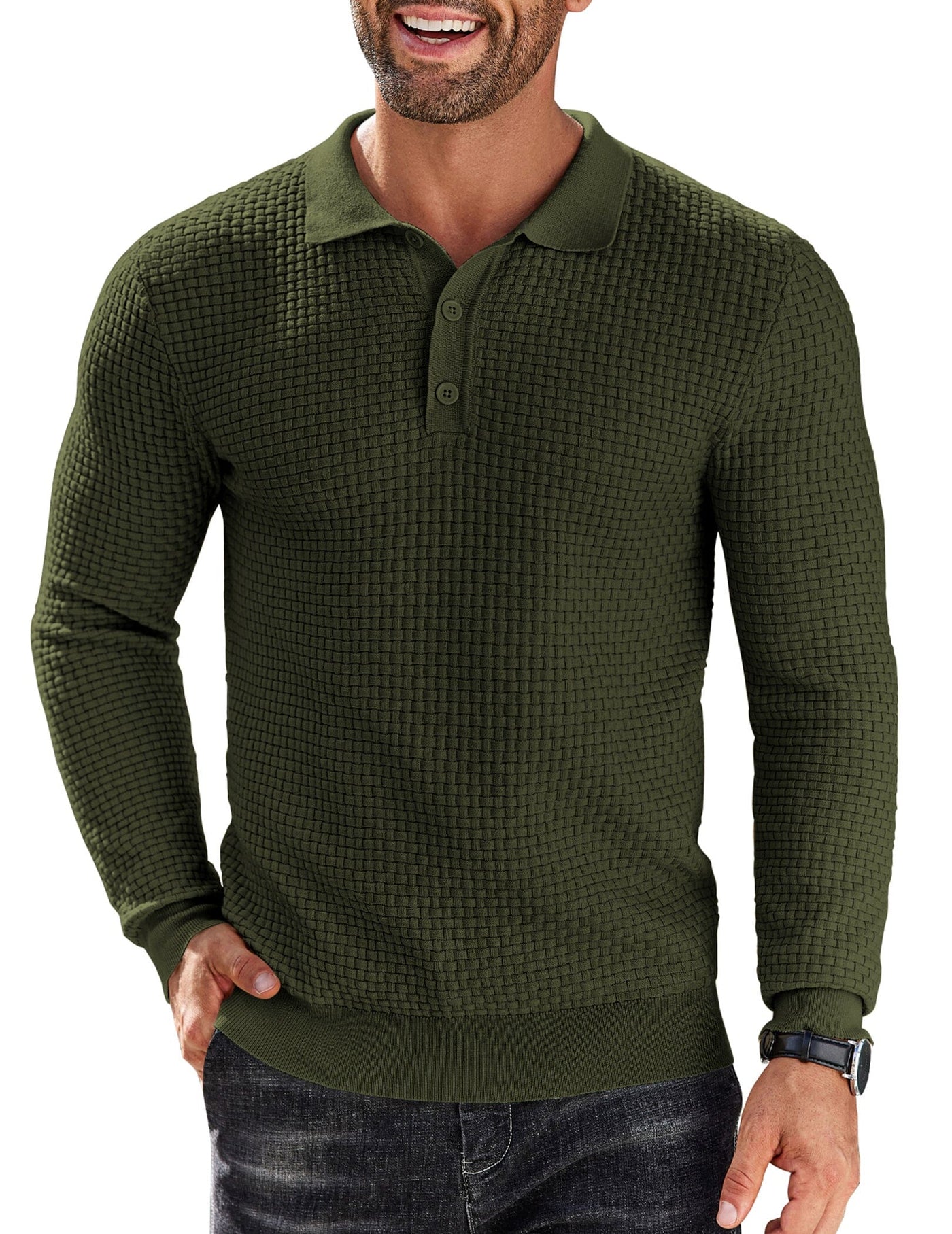 Fashion Knit Polo Collar Sweater (US Only) Sweater coofandy Army Green S 