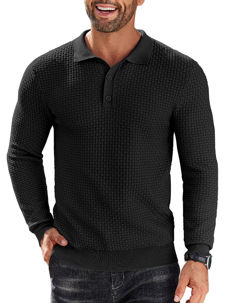 Fashion Knit Polo Collar Sweater (US Only) Sweater coofandy Black S 