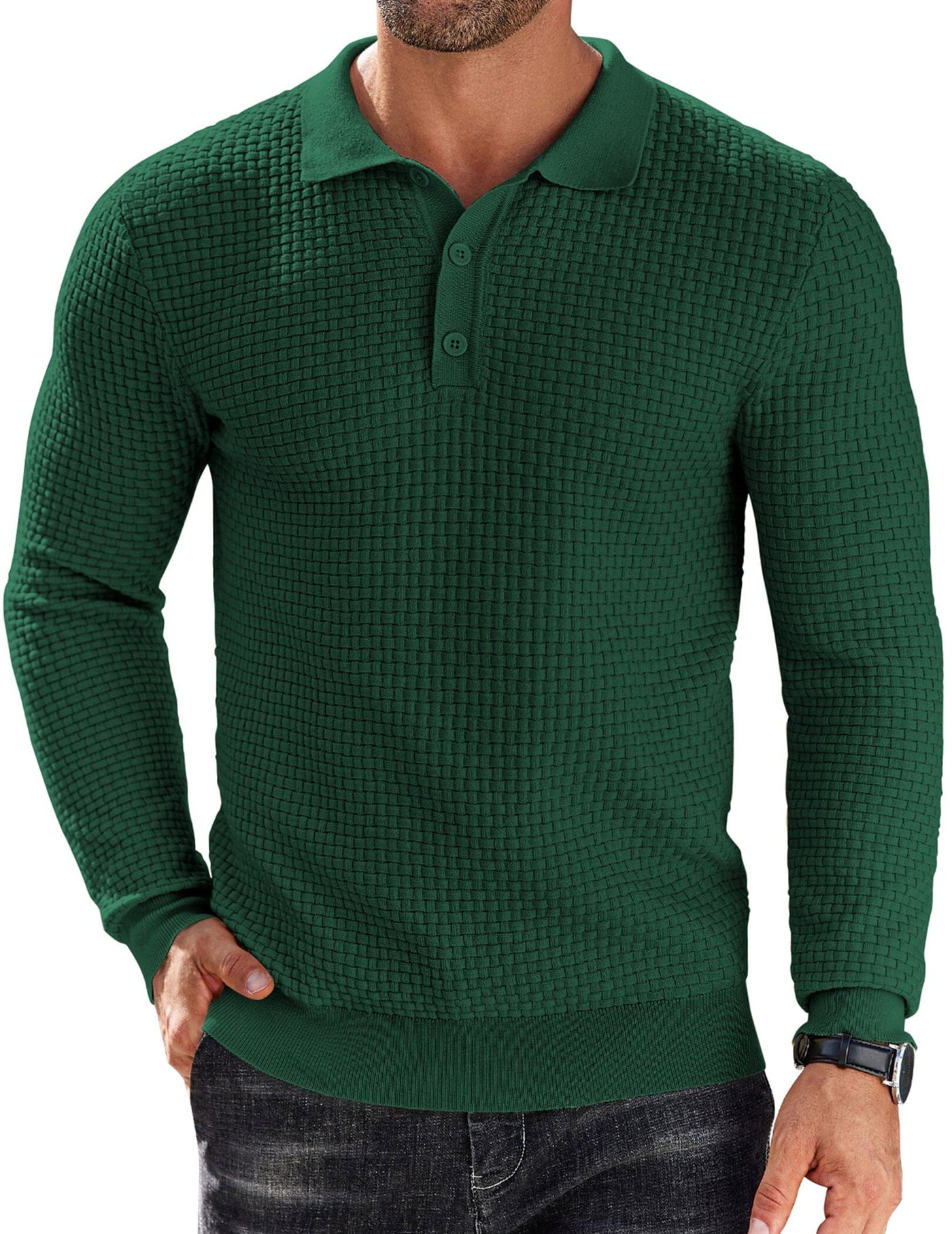 Fashion Knit Polo Collar Sweater (US Only) Sweater coofandy Green S 