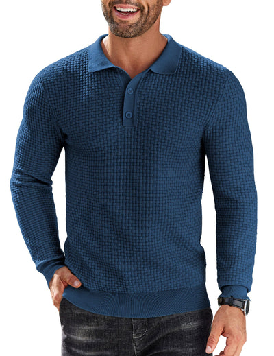 Fashion Knit Polo Collar Sweater (US Only) Sweater coofandy Blue S 