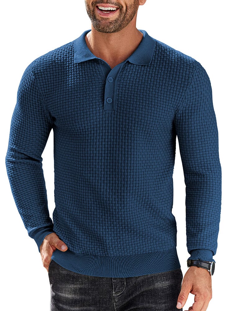 Fashion Knit Polo Collar Sweater (US Only) Sweater coofandy Blue S 