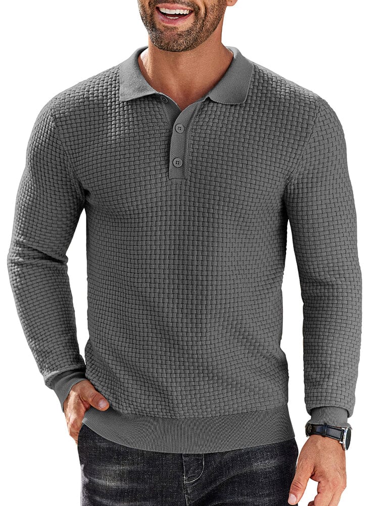 Fashion Knit Polo Collar Sweater (US Only) Sweater coofandy Dark Grey S 