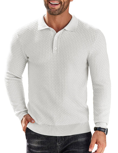 Fashion Knit Polo Collar Sweater (US Only) Sweater coofandy White S 