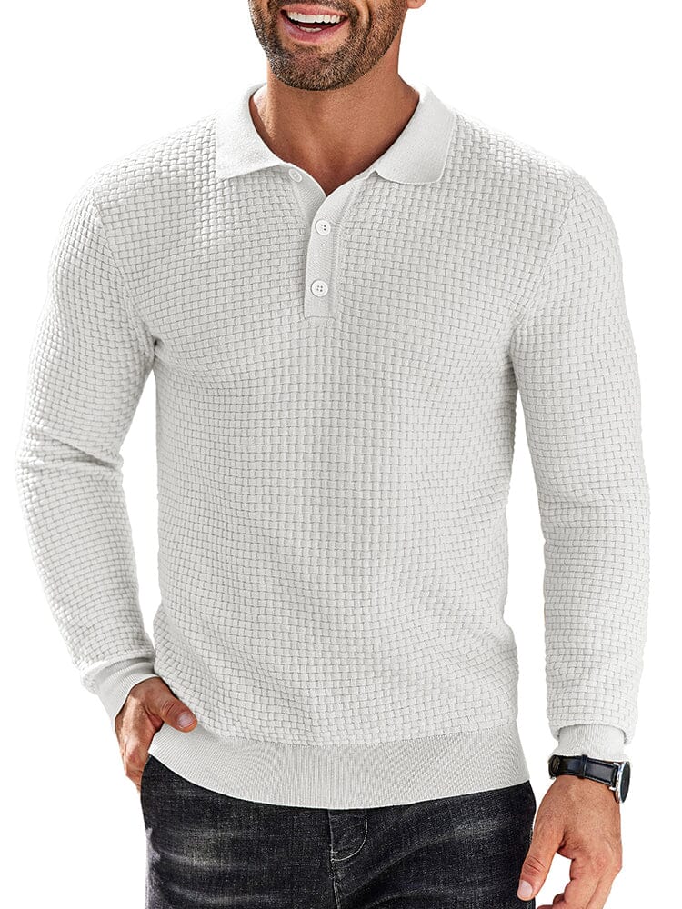 Fashion Knit Polo Collar Sweater (US Only) Sweater coofandy White S 