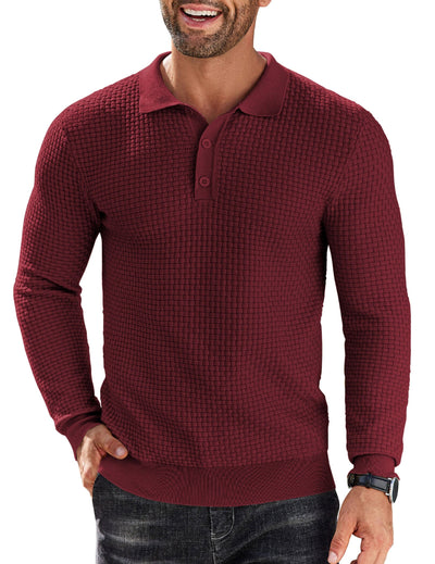 Fashion Knit Polo Collar Sweater (US Only) Sweater coofandy Wine Red S 