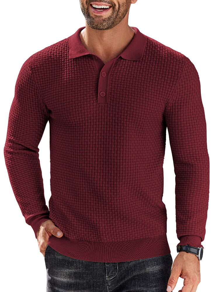 Fashion Knit Polo Collar Sweater (US Only) Sweater coofandy Wine Red S 