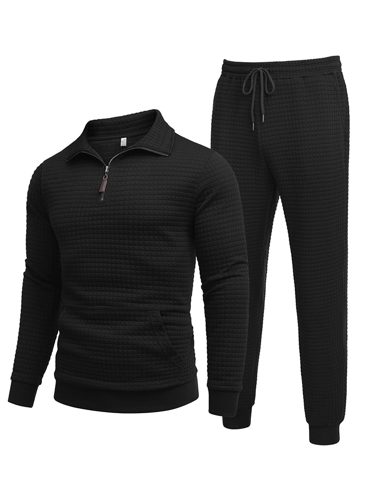 Casual Plaid Jacquard Tracksuit Set (US Only)