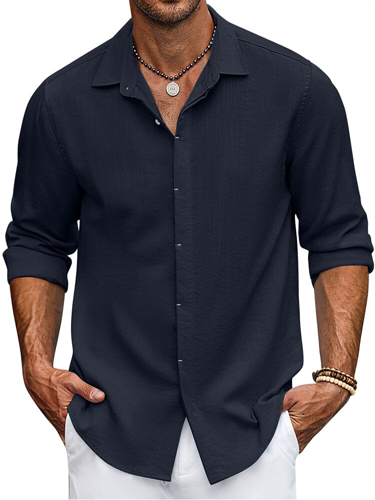 Classic Fit Long Sleeve Button Shirt (US Only) Shirts coofandy Navy Blue S 