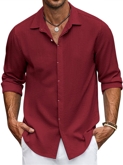 Classic Fit Long Sleeve Button Shirt (US Only) Shirts coofandy Wine Red S 