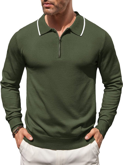 Classic Quarter Zip Polo Shirt (US Only) Polos coofandy Army Green S 