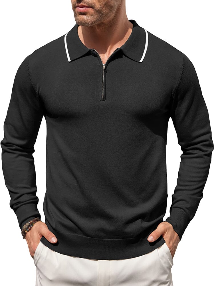 Classic Quarter Zip Polo Shirt (US Only) Polos coofandy Black S 
