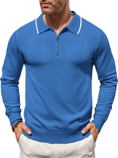 Classic Quarter Zip Polo Shirt (US Only) Polos coofandy Blue S 