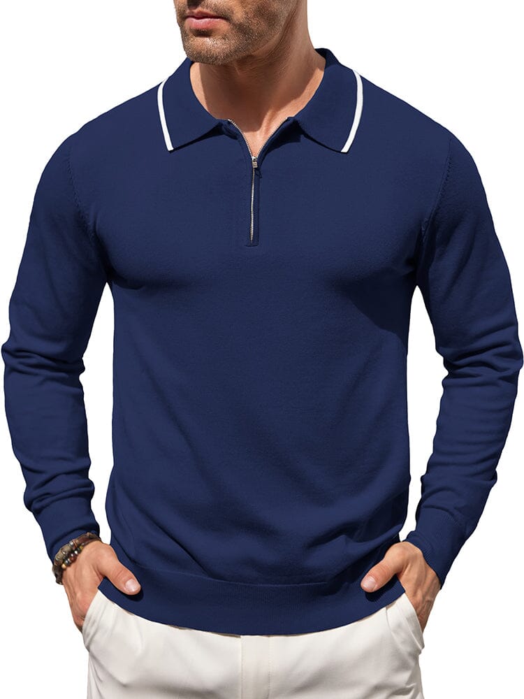 Classic Quarter Zip Polo Shirt (US Only) Polos coofandy Navy Blue S 