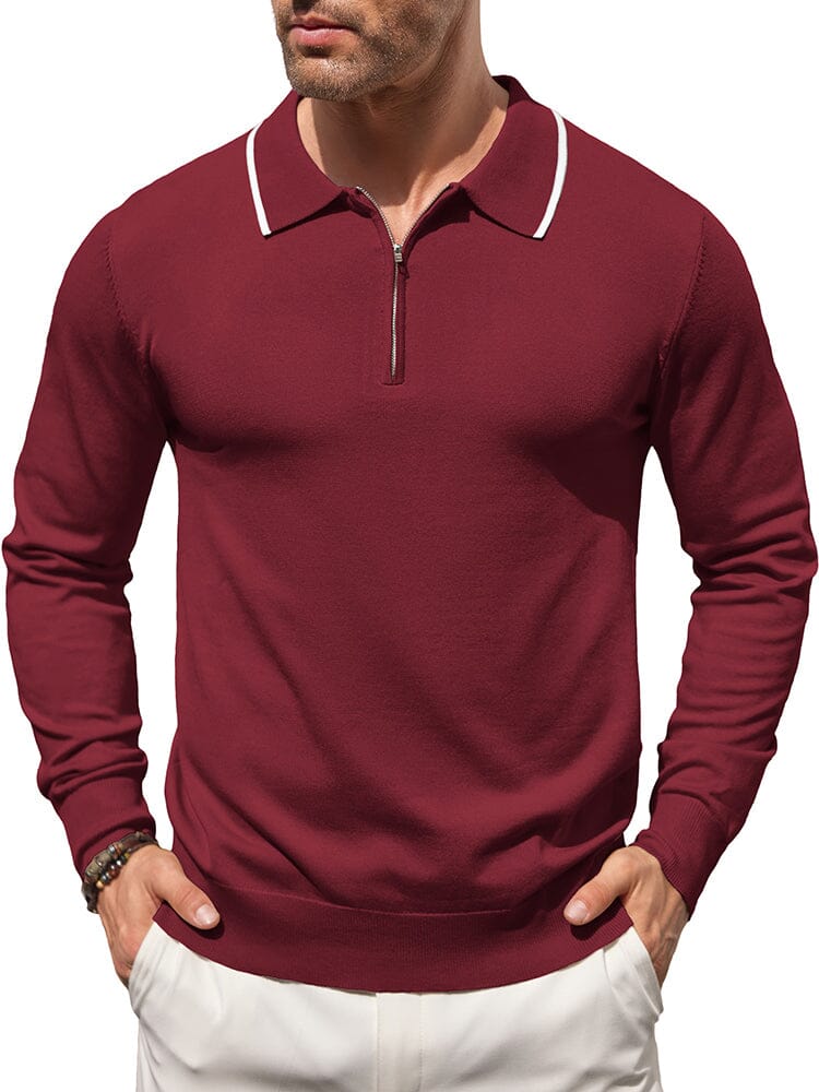 Classic Quarter Zip Polo Shirt (US Only) Polos coofandy Wine Red S 