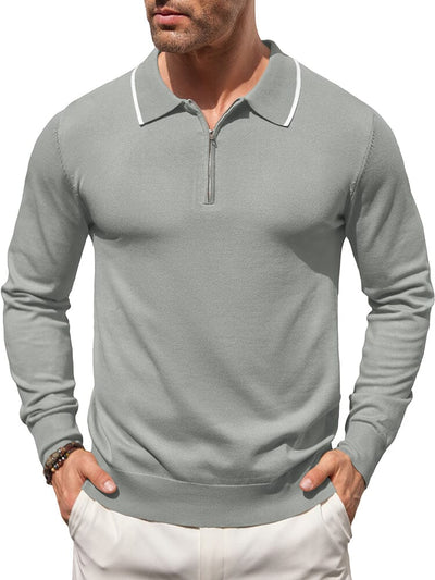 Classic Quarter Zip Polo Shirt (US Only) Polos coofandy Light Grey S 