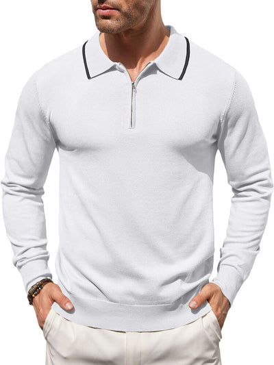 Classic Quarter Zip Polo Shirt (US Only) Polos coofandy White S 