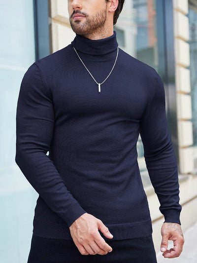 Basic Slim Fit Turtleneck Sweater (US Only) Sweater coofandy Navy Blue XS 