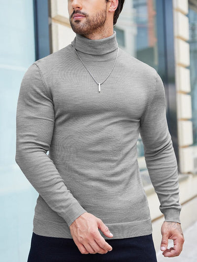 Basic Slim Fit Turtleneck Sweater (US Only) Sweater coofandy Grey XS 