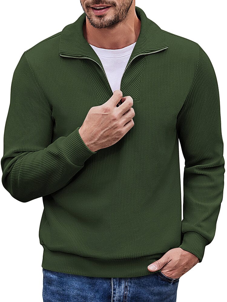Casual Corduroy Polo Collar Pullover (US Local) Polos coofandy Army Green S 
