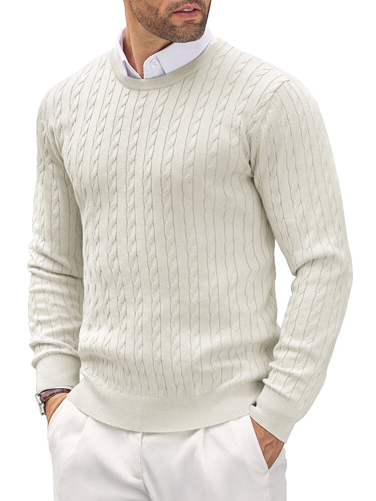 Classic Cable Knitted Pullover Sweater coofandy Ivory White S 