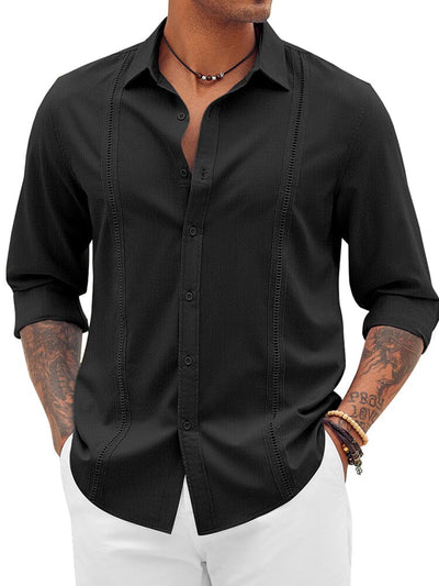 Classic Cuban Guayabera Beach Shirt (US Only) Shirts & Polos coofandy Black S 