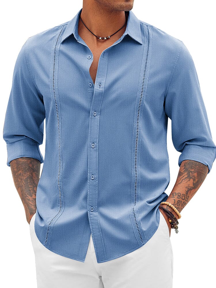 Classic Cuban Guayabera Beach Shirt (US Only) Shirts & Polos coofandy Blue S 