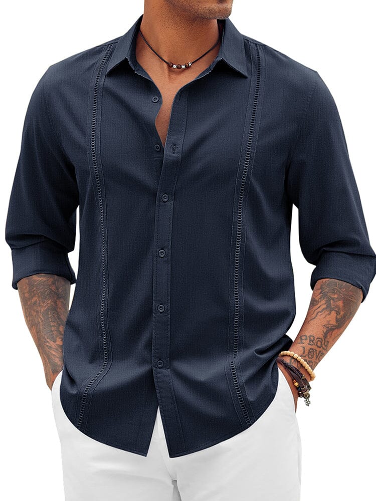 Classic Cuban Guayabera Beach Shirt (US Only) Shirts & Polos coofandy Navy Blue S 