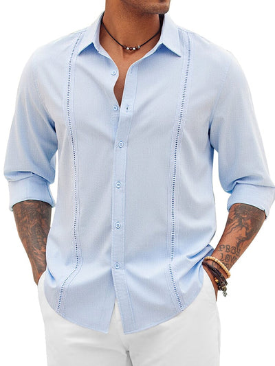 Classic Cuban Guayabera Beach Shirt (US Only) Shirts & Polos coofandy Clear Blue S 