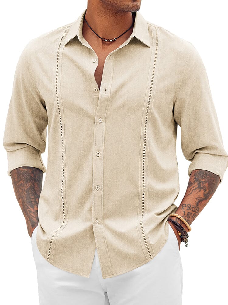 Classic Cuban Guayabera Beach Shirt (US Only) Shirts & Polos coofandy Beige S 