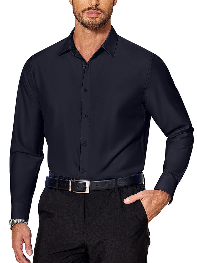 Premium Wrinkle Free Dress Shirt (US Only) Shirts coofandy Dark Blue S 