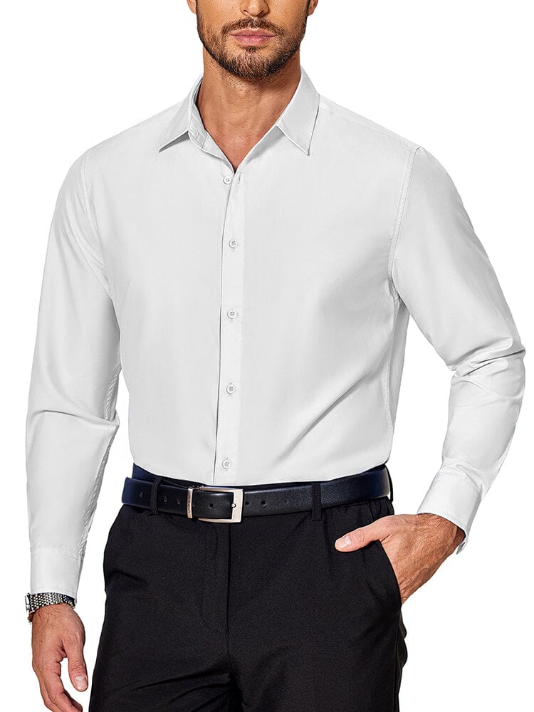 Premium Wrinkle Free Dress Shirt (US Only) Shirts coofandy White S 