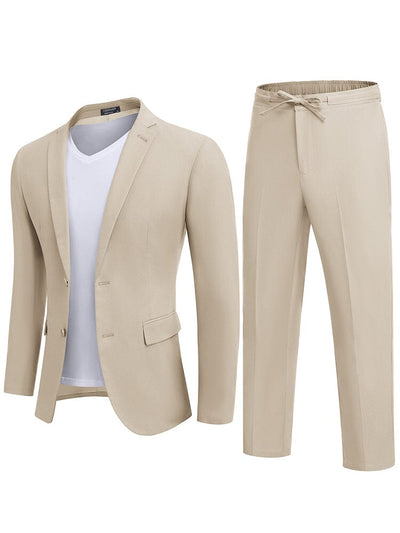 Casual Linen Blend 2-Piece Suit Sets (US Only) Suit Set coofandy Light Khaki S 