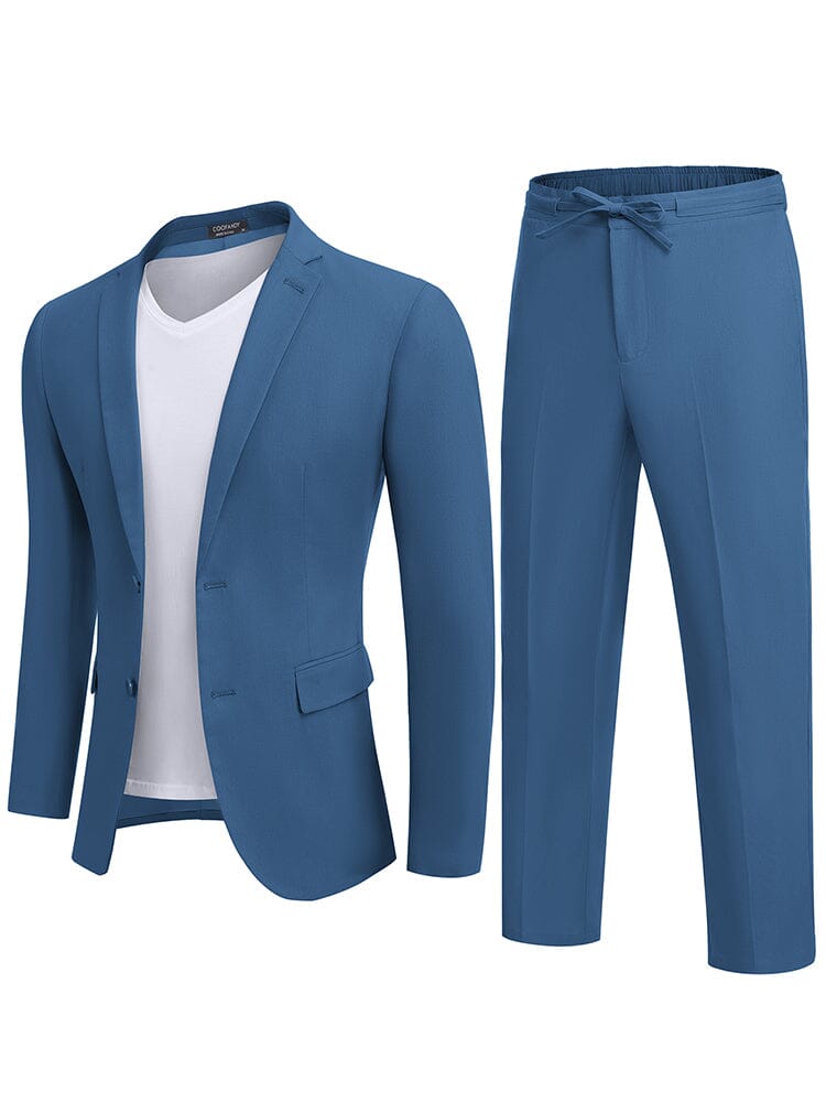 Casual Linen Blend 2-Piece Suit Sets (US Only) Suit Set coofandy Blue S 