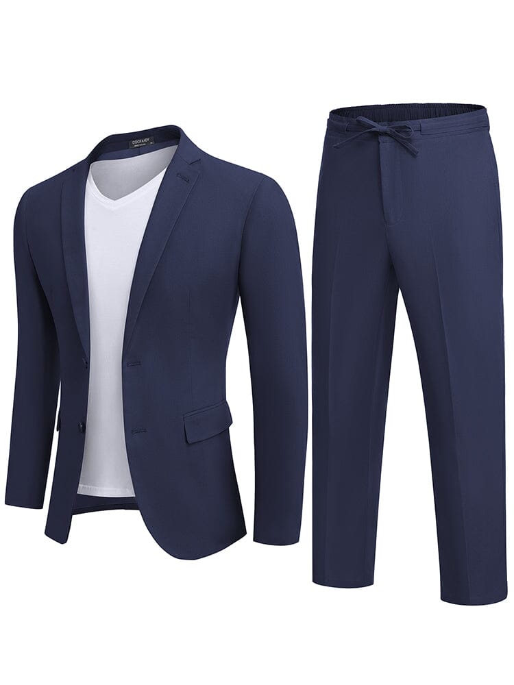 Casual Linen Blend 2-Piece Suit Sets (US Only) Suit Set coofandy Navy Blue S 