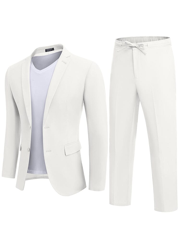 Casual Linen Blend 2-Piece Suit Sets (US Only) Suit Set coofandy White S 