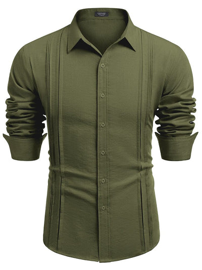 Casual Button Down Pleated Shirts (US Only) Shirts & Polos coofandy Army Green S 