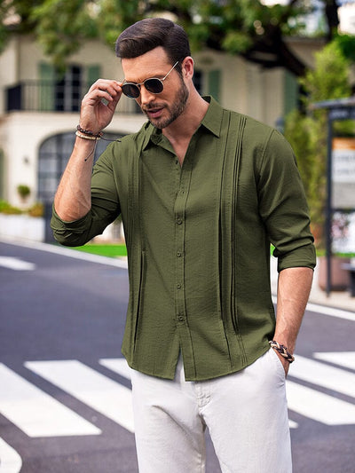Casual Button Down Pleated Shirts (US Only) Shirts & Polos coofandy 
