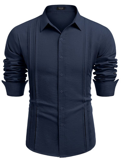 Casual Button Down Pleated Shirts (US Only) Shirts & Polos coofandy Dark Blue S 