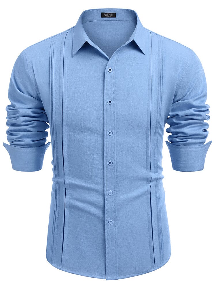 Casual Button Down Pleated Shirts (US Only) Shirts & Polos coofandy Clear Blue S 