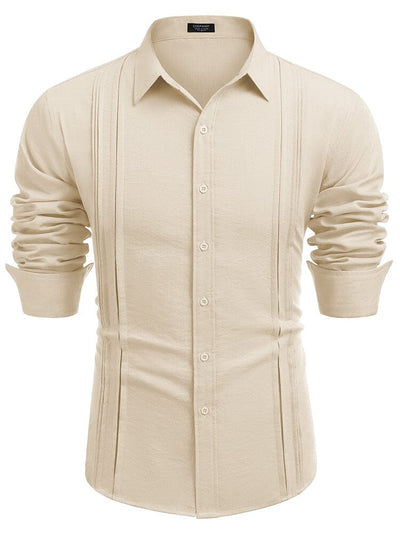 Casual Button Down Pleated Shirts (US Only) Shirts & Polos coofandy Beige S 