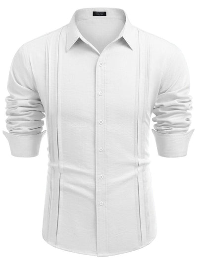 Casual Button Down Pleated Shirts (US Only) Shirts & Polos coofandy White S 
