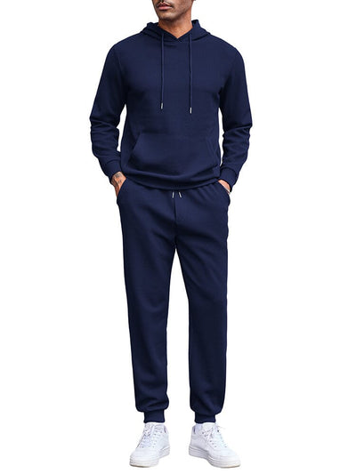Waffle 2-Piece Hoodie Jogging Set (US Only) Sports Set coofandy Navy Blue S 