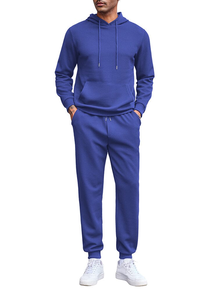 Waffle 2-Piece Hoodie Jogging Set (US Only) Sports Set coofandy Blue S 