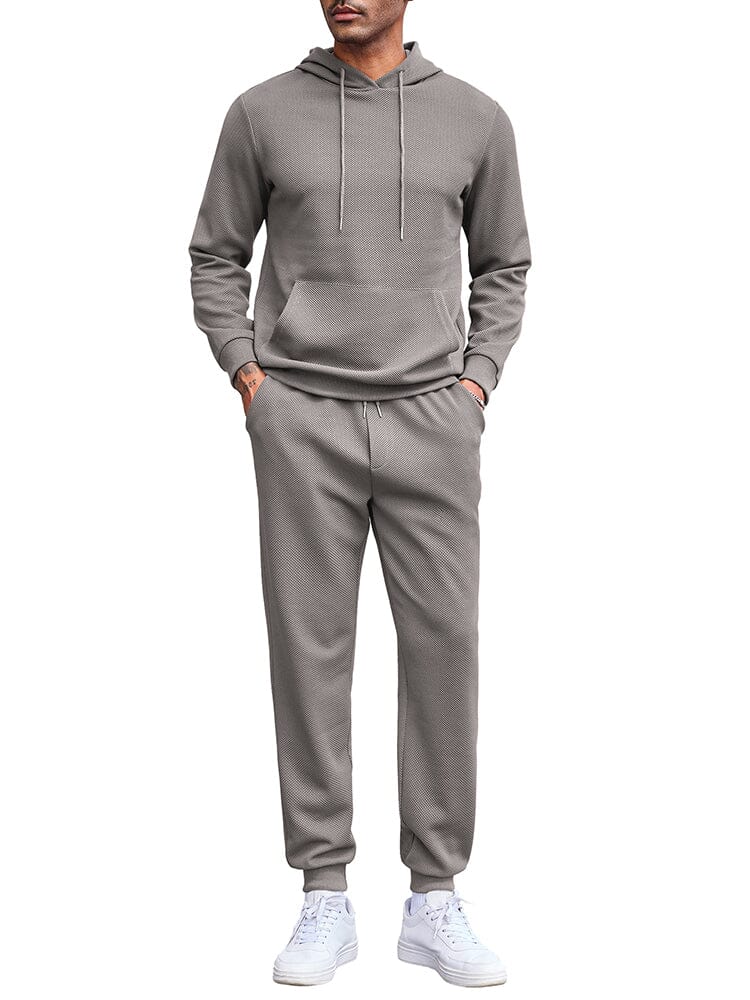 Waffle 2-Piece Hoodie Jogging Set (US Only) Sports Set coofandy Light Grey S 