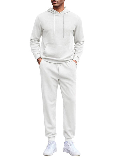Waffle 2-Piece Hoodie Jogging Set (US Only) Sports Set coofandy White S 