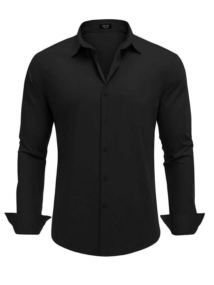 Muscle Fit Wrinkle Free Business Shirt (US Only) Shirts & Polos coofandy Black S 