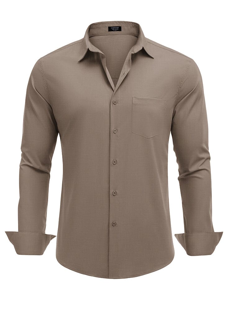 Muscle Fit Wrinkle Free Business Shirt (US Only) Shirts & Polos coofandy Khaki S 