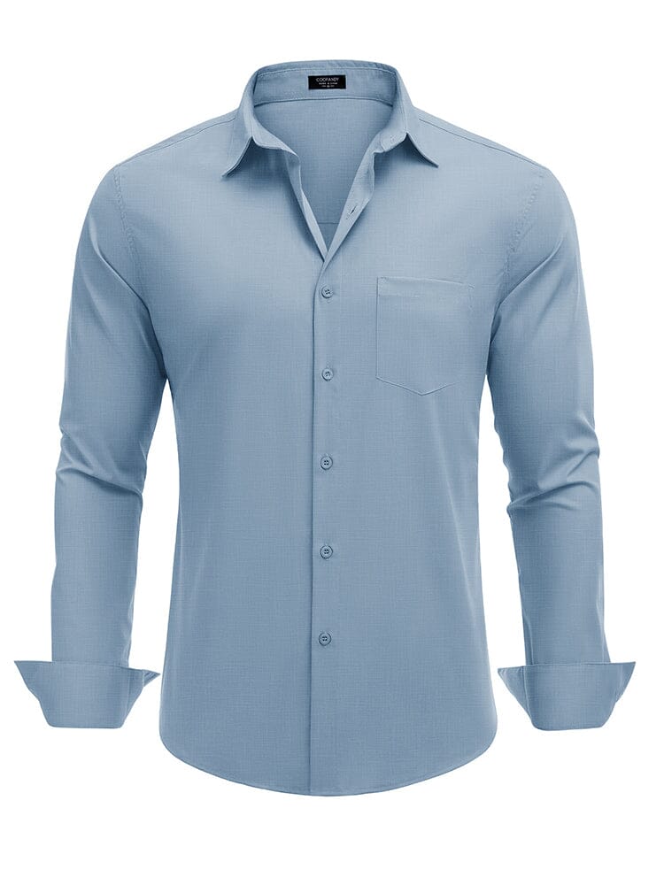 Muscle Fit Wrinkle Free Business Shirt (US Only) Shirts & Polos coofandy Blue S 